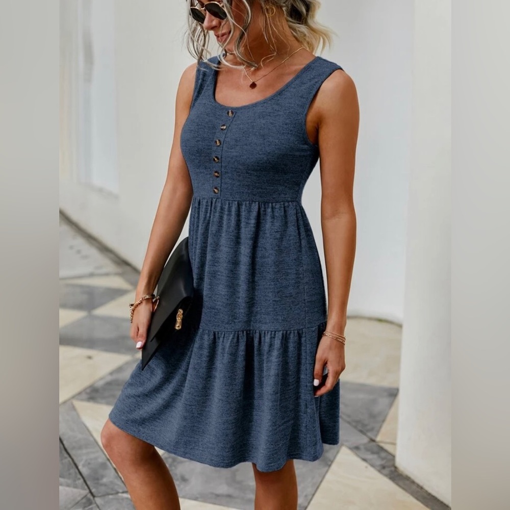 Blue Ruffle Hem Dress - Picture 2 of 9